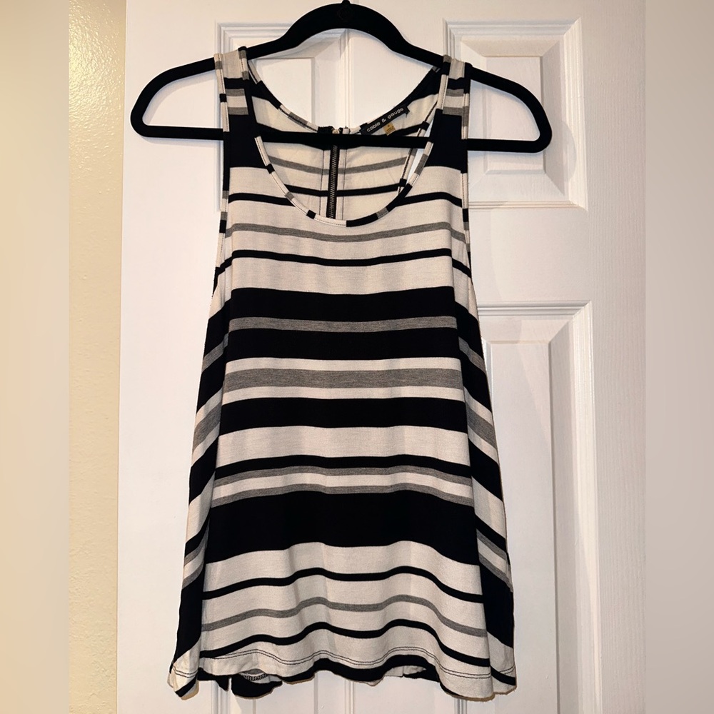 Black/grey/white tank with short zipper on the back